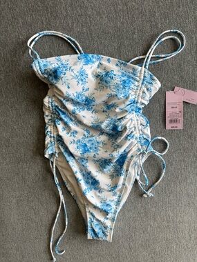 WomenBlue Floral One-Piece Swim Suit